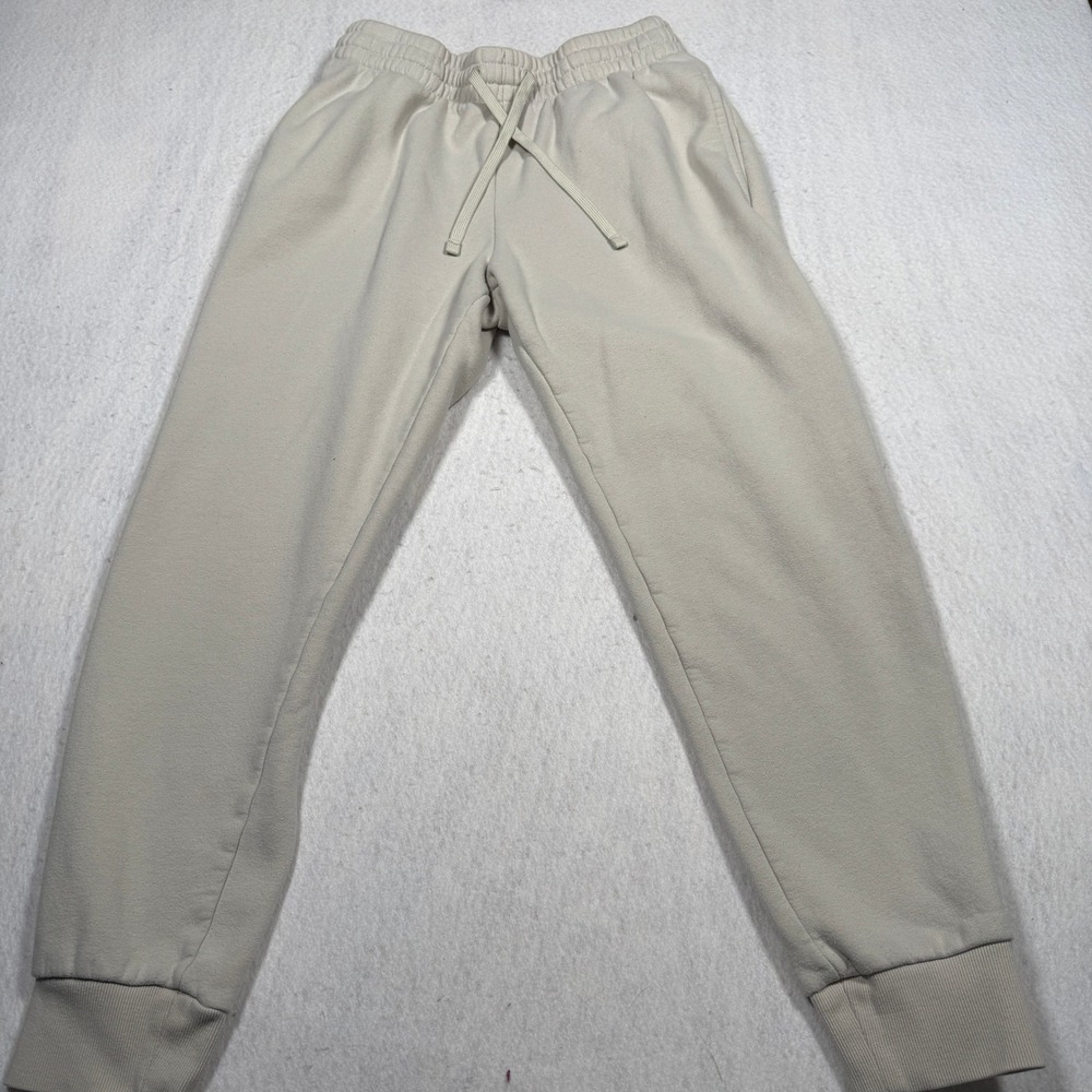 Mens  Beige Fleece Jogger Sweatpants Drawstring Elastic Waist Tapered Leg